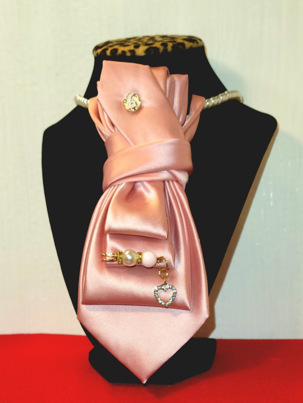 Elegant Pink Satin Tie Necklace with Pearl Charm